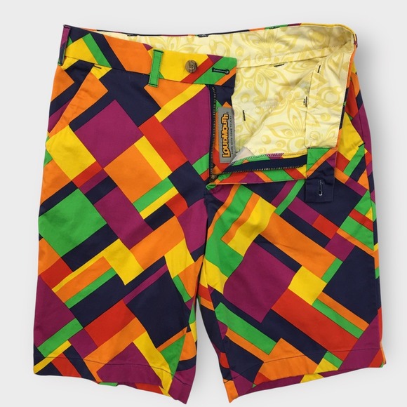 Loudmouth‎ Golf Shorts Colorful Geometric Print Casual Funky Shorts Size 32 - Picture 1 of 5